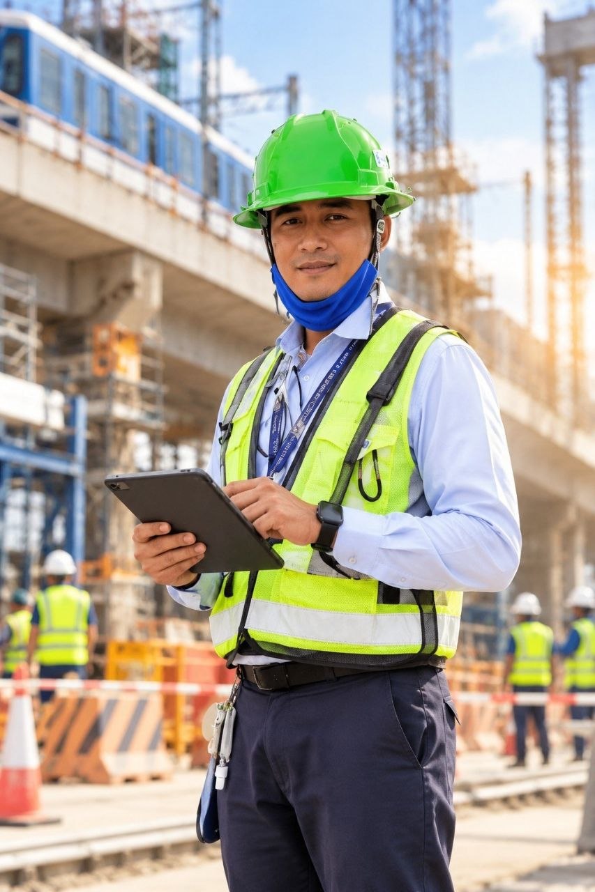 Brayner Allen Navergas on site wearing safety equipment